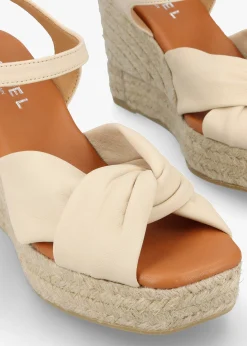 Kimberly Cream Leather Knotted Wedge Espadrille Sandals