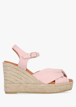 Kimberly Pink Leather Knotted Wedge Espadrille Sandals