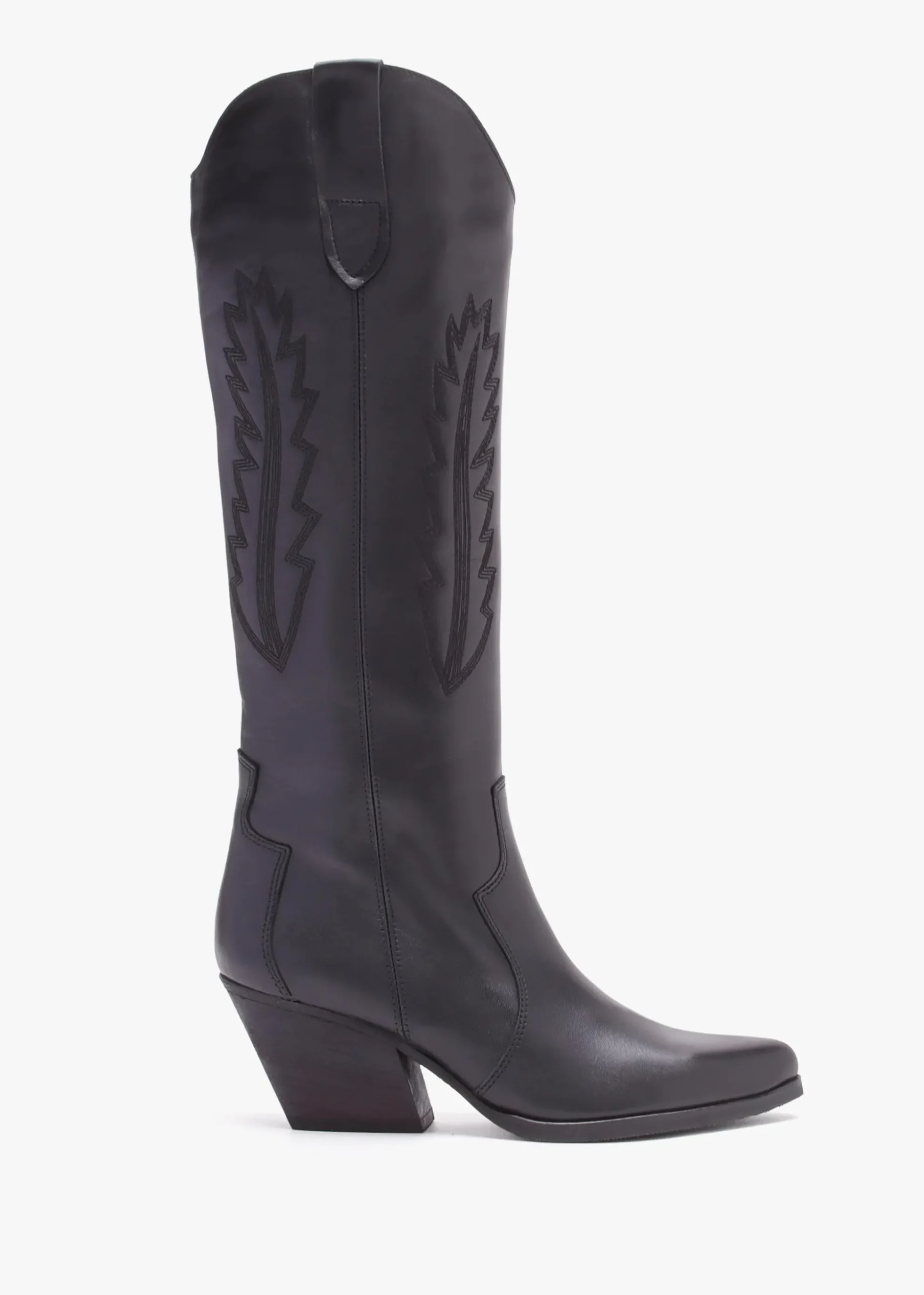 Kubra Black Leather Mid Height Cowboy Boots