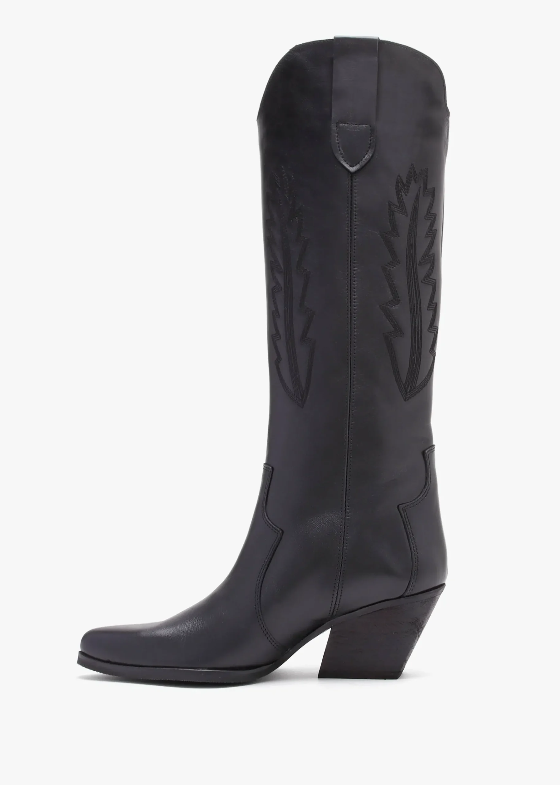 Kubra Black Leather Mid Height Cowboy Boots