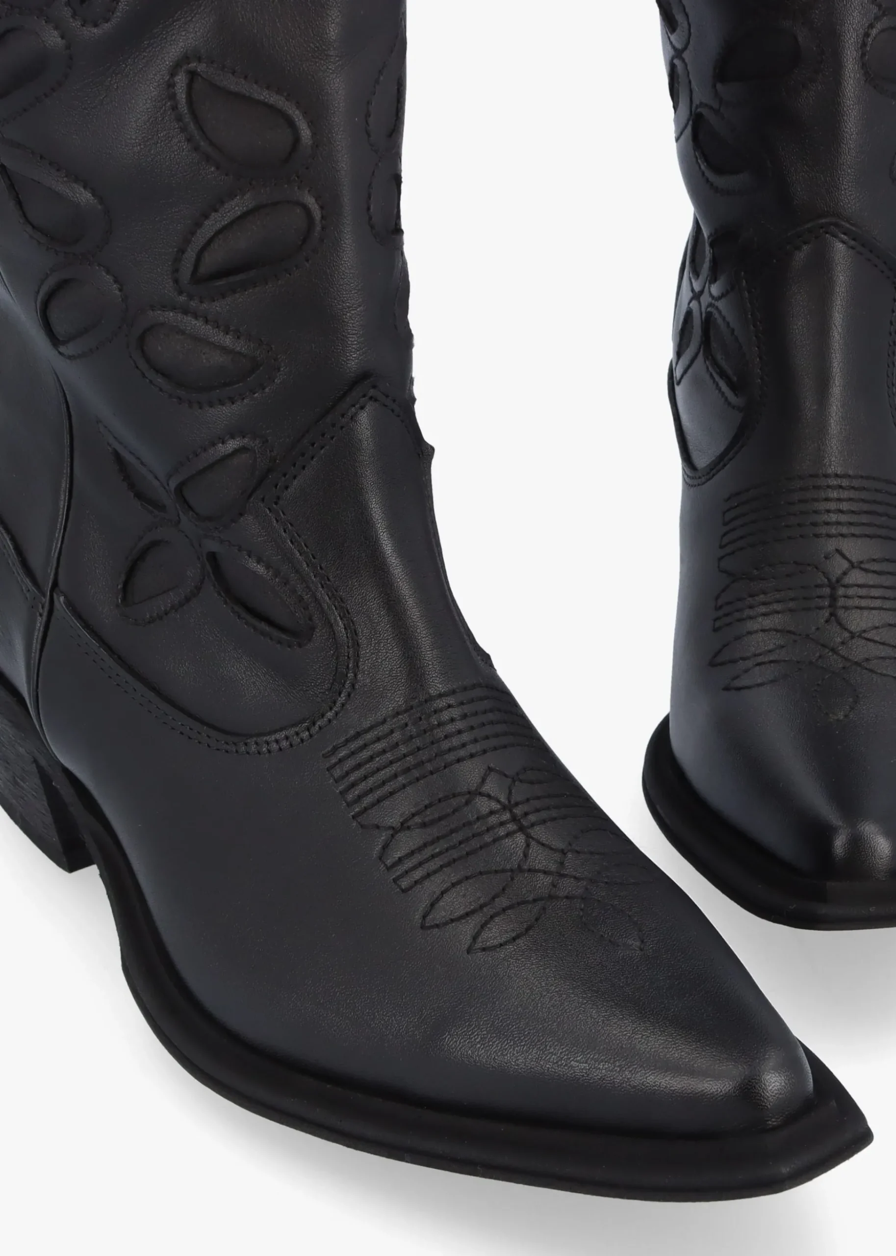 Kubra Cutout Black Leather Calf Height Cowboy Boots
