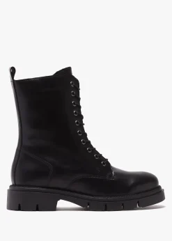 Lacie Black Leather Lace Up Ankle Boots