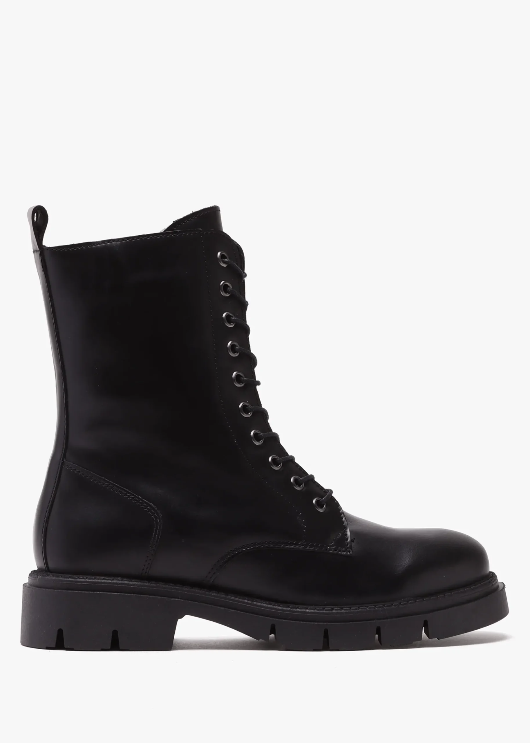 Lacie Black Leather Lace Up Ankle Boots