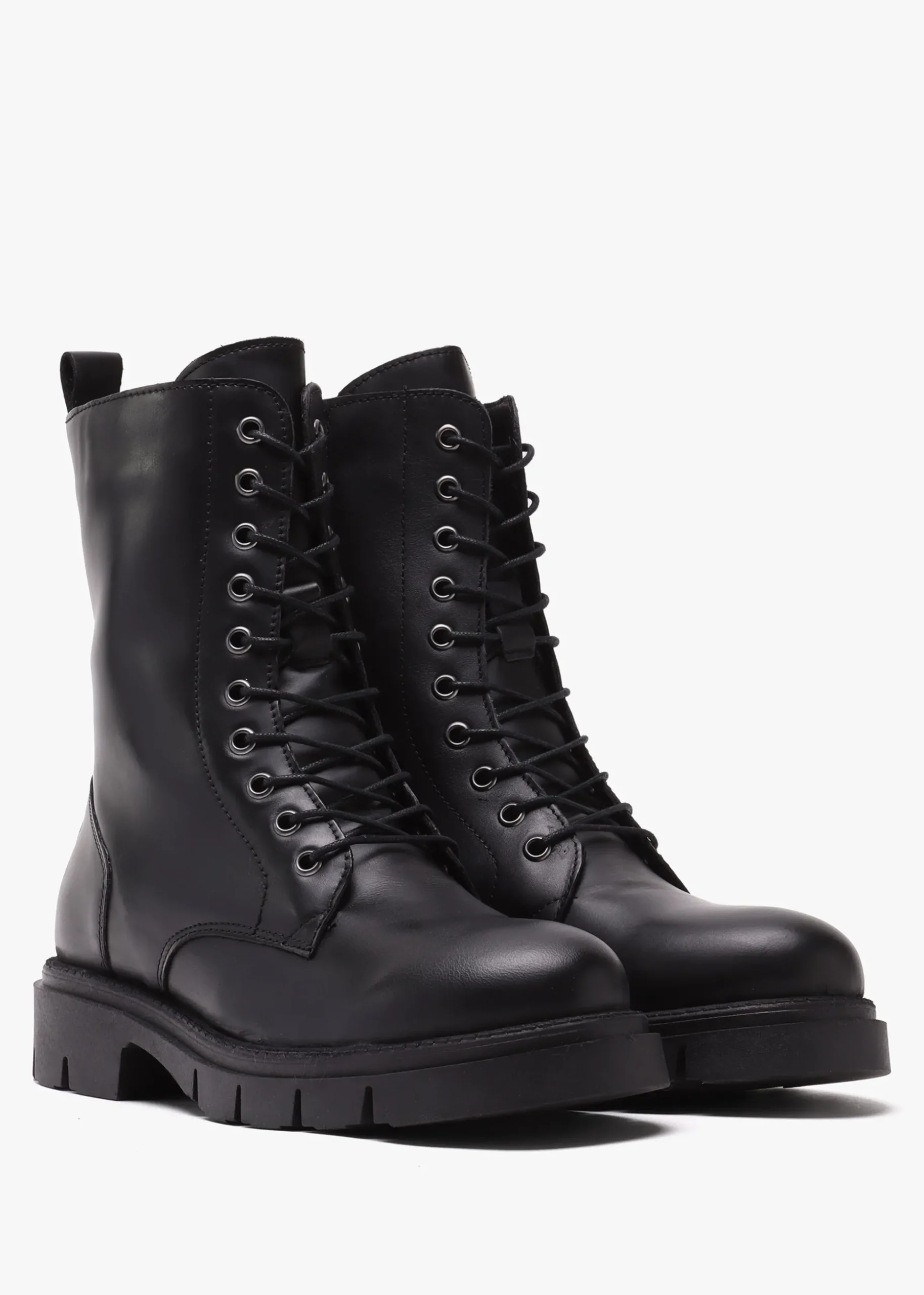 Lacie Black Leather Lace Up Ankle Boots
