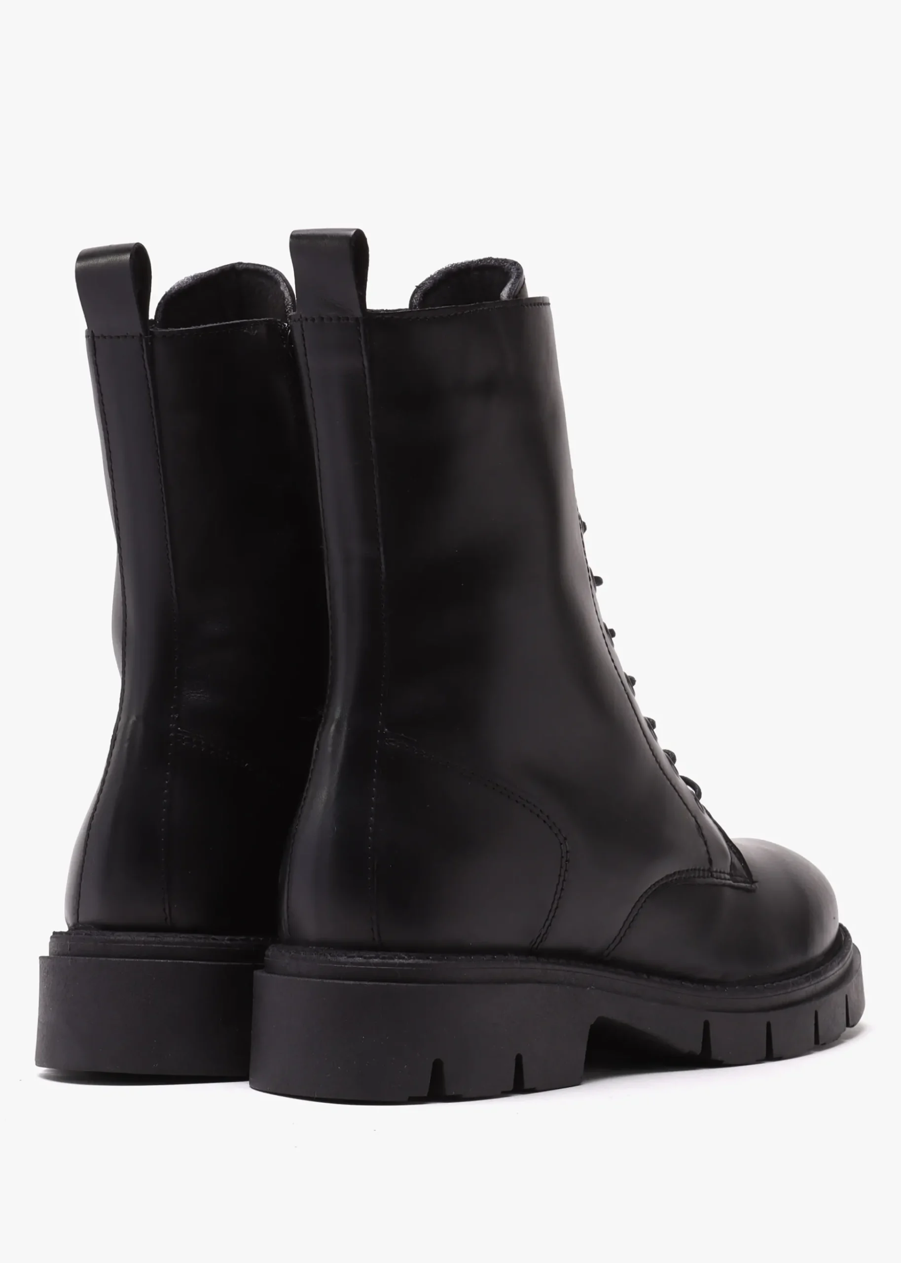 Lacie Black Leather Lace Up Ankle Boots