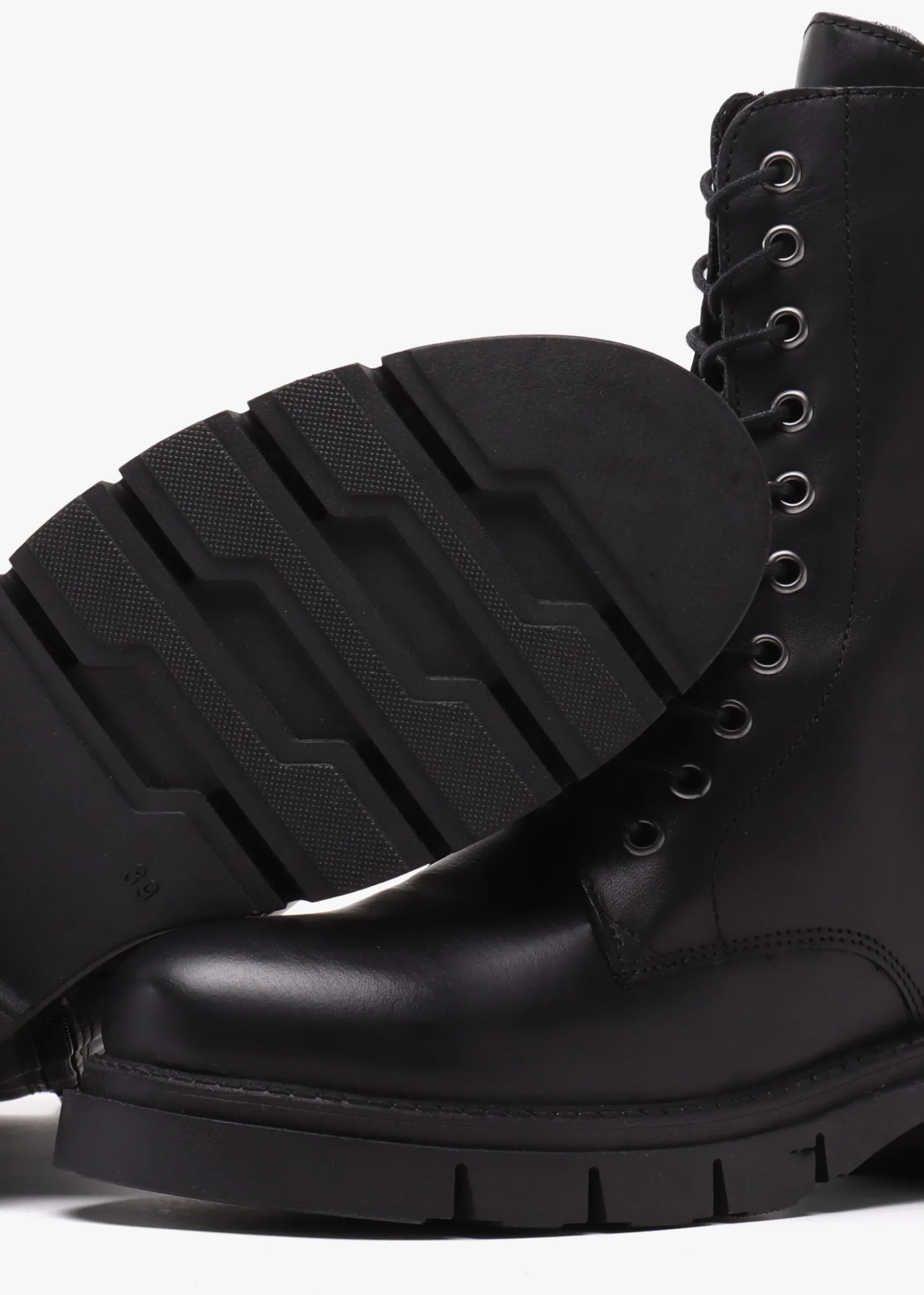 Lacie Black Leather Lace Up Ankle Boots