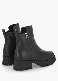 Lagos Black Leather Chunky Low Block Heel Ankle Boots