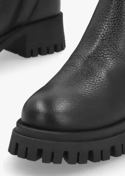 Lagos Black Leather Chunky Low Block Heel Ankle Boots