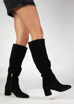Lancey Black Suede Block Heel Knee Boots