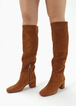 Lancey Tan Suede Block Heel Knee Boots