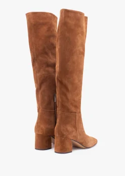 Lancey Tan Suede Block Heel Knee Boots
