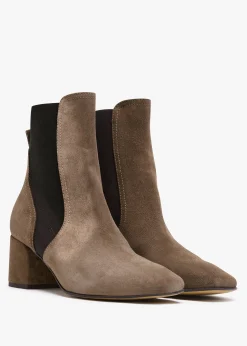 Lancey Taupe Suede Block Heel Ankle Boots
