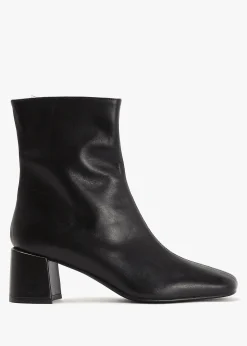 Laney Black Leather Block Heel Ankle Boots