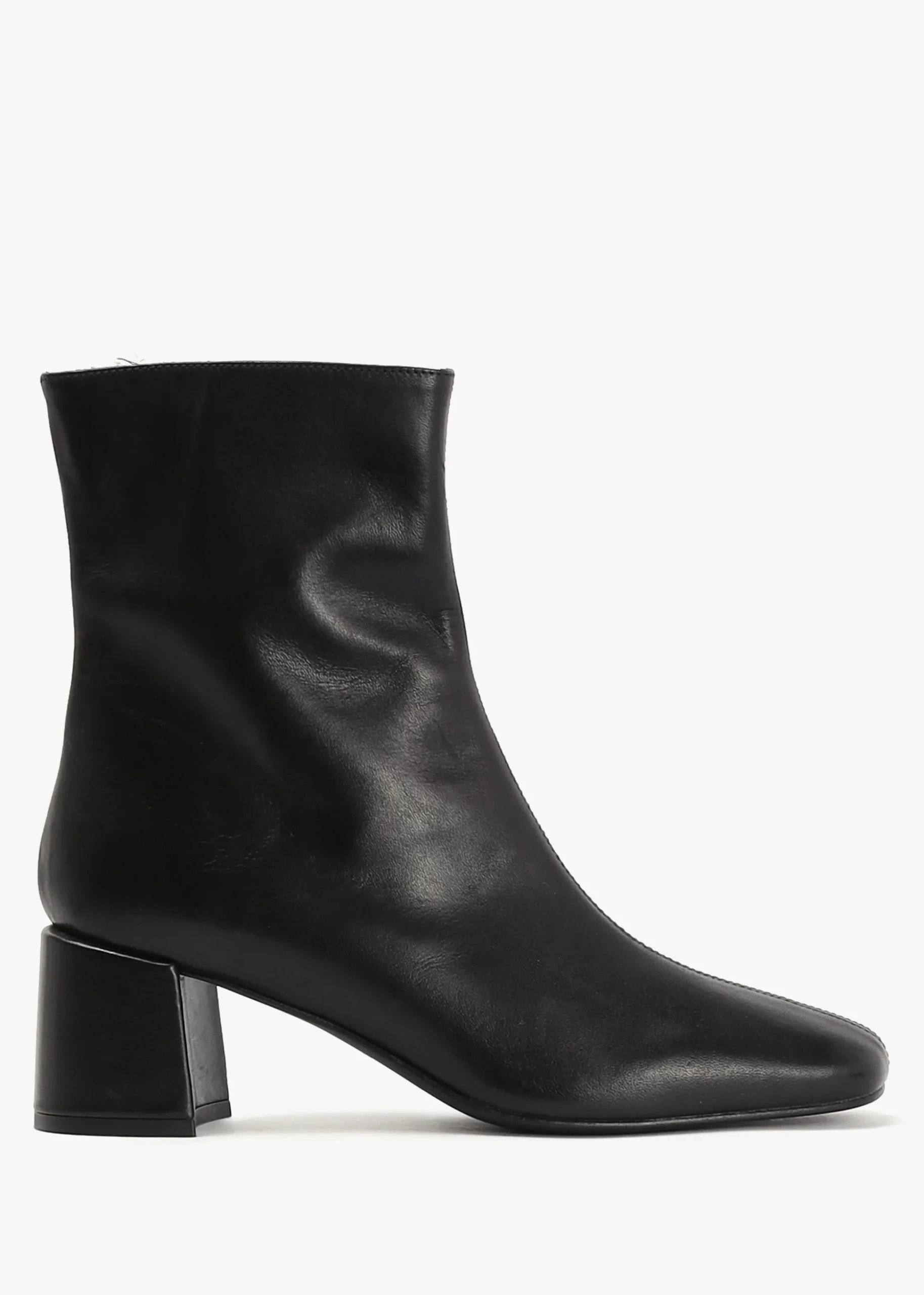Laney Black Leather Block Heel Ankle Boots
