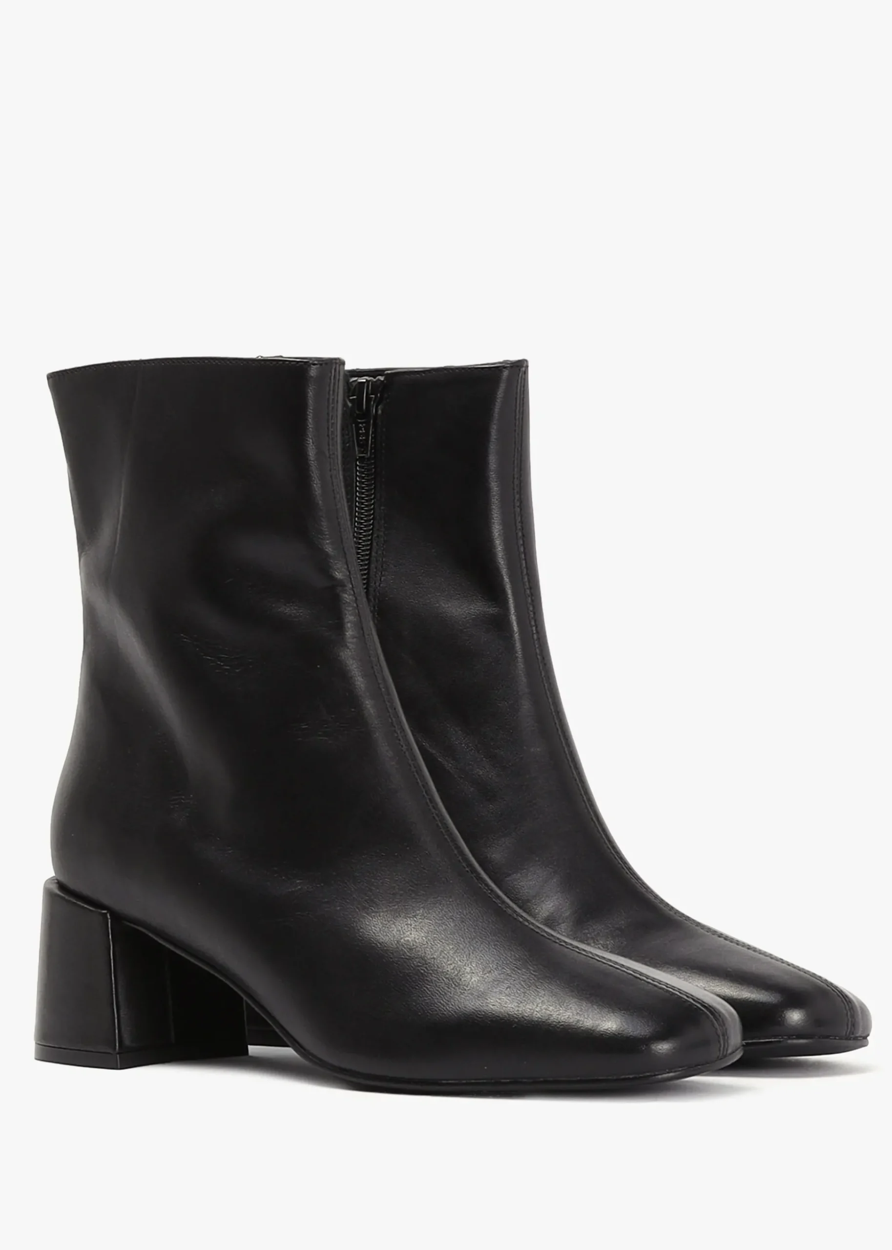 Laney Black Leather Block Heel Ankle Boots