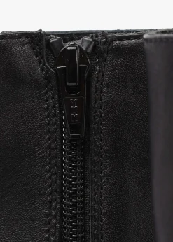 Laney Black Leather Block Heel Ankle Boots