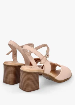 Lanie Pink & Rose Gold Leather Block Heel Sandals