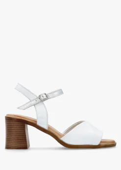 Lanie White & Silver Leather Block Heel Sandals