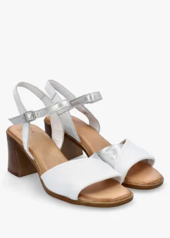 Lanie White & Silver Leather Block Heel Sandals