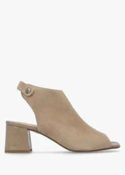 Larai Beige Suede Block Heel Peep Toe Sandals