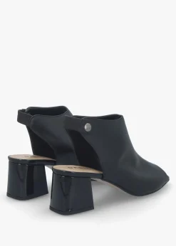 Larai Black Leather Block Heel Peep Toe Sandals