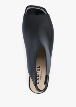 Larai Black Leather Block Heel Peep Toe Sandals