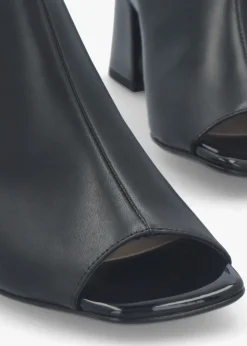 Larai Black Leather Block Heel Peep Toe Sandals