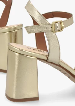 Lare Gold Leather Asymmetric Block Heel Sandals
