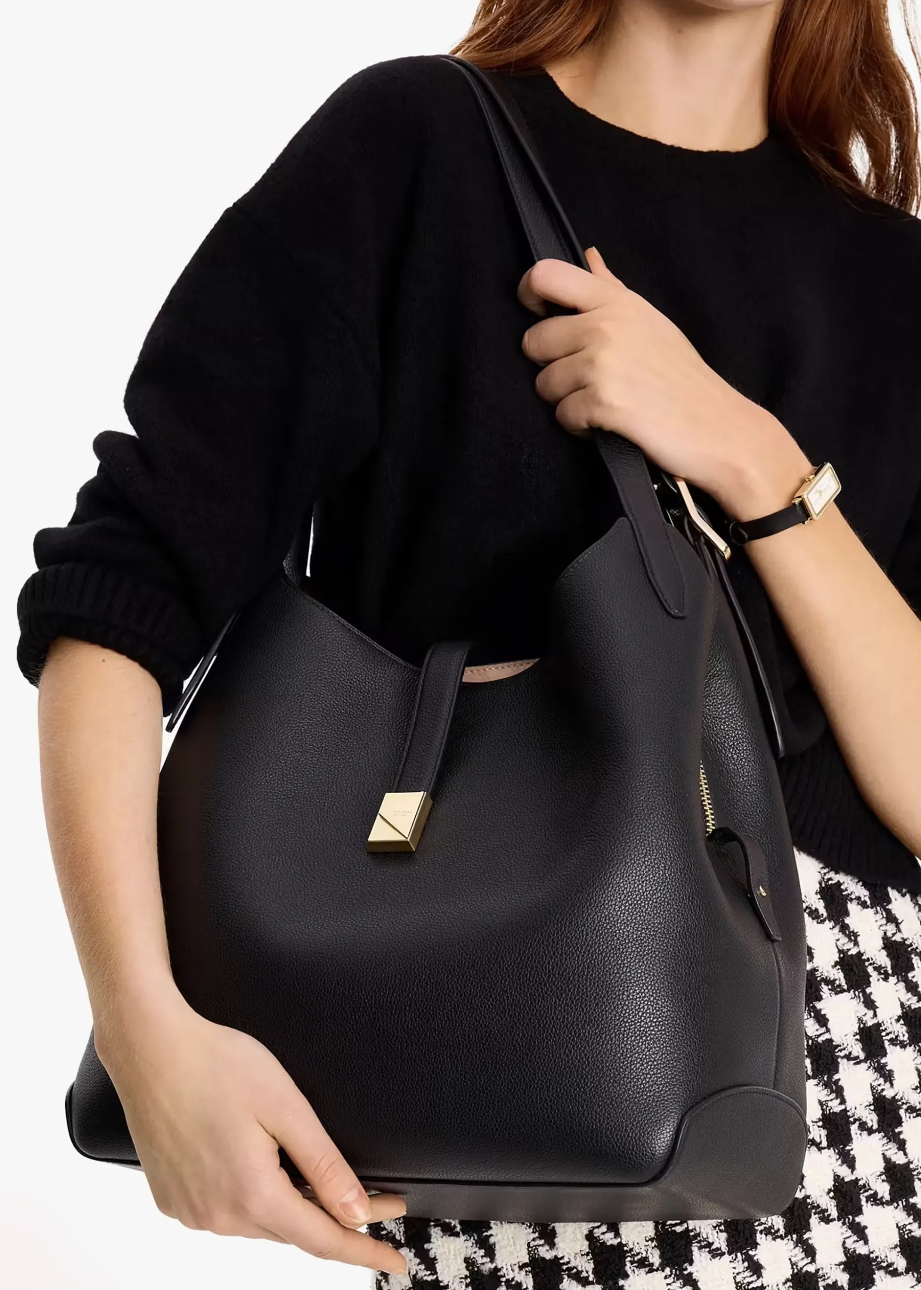 Large Deco Black Leather Shoulder Bag
