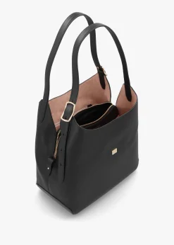 Large Deco Black Leather Shoulder Bag