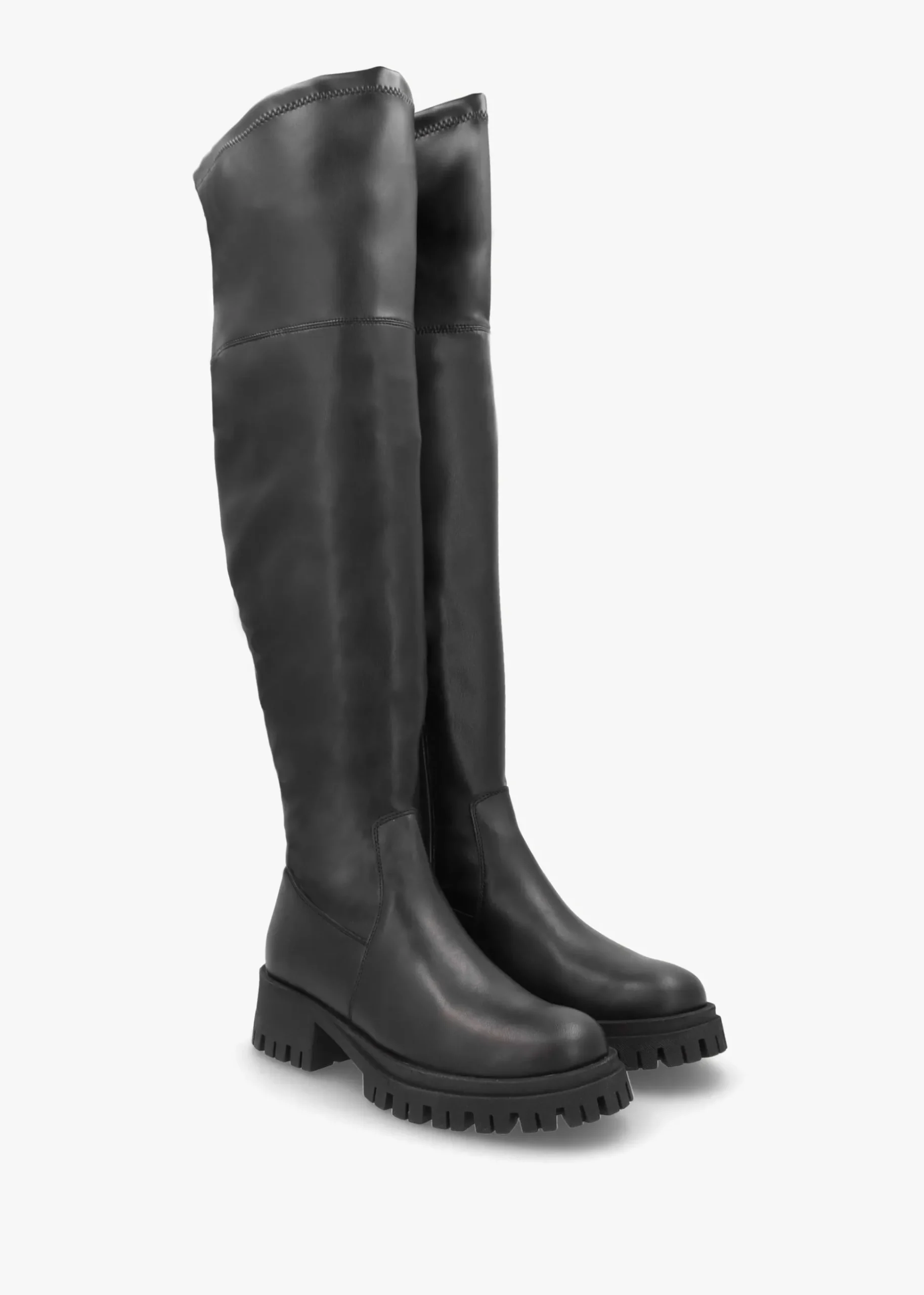Larisa Black Leather Stretch Over The Knee Boots