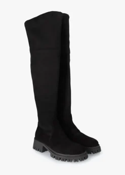 Larisa Black Suede Stretch Over The Knee Boots
