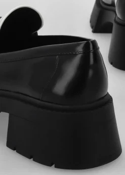 Leah Black & Optic White Leather Platform Loafers