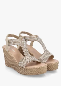 Ledgie Gold Diamante Embellished Wedge Sandals