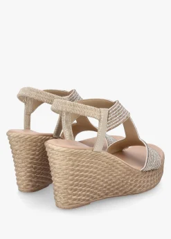 Ledgie Gold Diamante Embellished Wedge Sandals