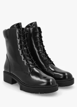 Leighton Black High Shine Leather Ankle Boots