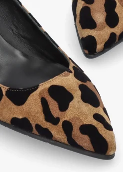 Leopard Suede Pointed Toe Block Heel Court Shoes
