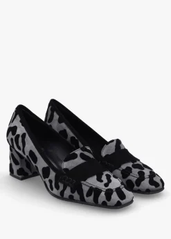 Leopard Suede Square Toe Block Heel Loafers