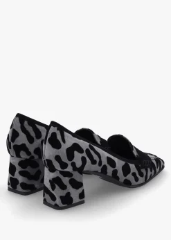 Leopard Suede Square Toe Block Heel Loafers