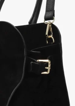 Lilah Black Leather & Suede East West Shoulder Bag