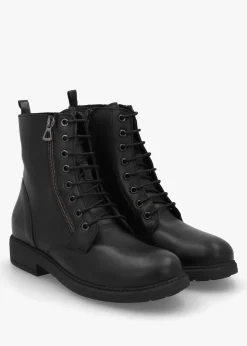 Lilia Black Leather Side Zip Ankle Boots