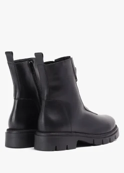 Lippy Black Leather Front Zip Ankle Boots