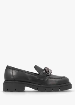 Lisbon Black Leather Link Chain Chunky Loafers