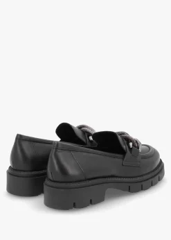 Lisbon Black Leather Link Chain Chunky Loafers
