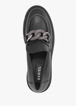 Lisbon Black Leather Link Chain Chunky Loafers