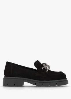 Lisbon Black Suede Link Chain Chunky Loafers
