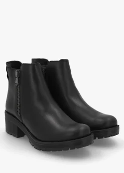 Lockette Black Leather Size Zip Chunky Ankle Boots
