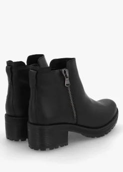 Lockette Black Leather Size Zip Chunky Ankle Boots