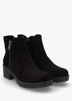 Lockette Black Suede Size Zip Chunky Ankle Boots