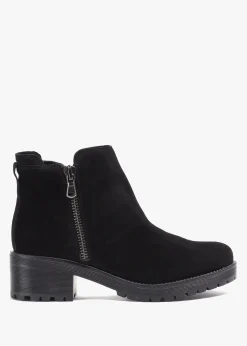 Locky Black Suede Block Heel Ankle Boots